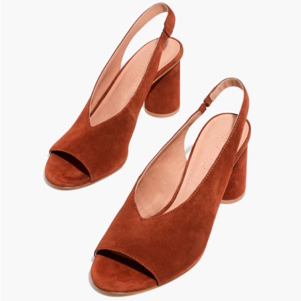 SOLD OUT Madewell The Alana Suede Block Heel Slingback Sandals Rust 10